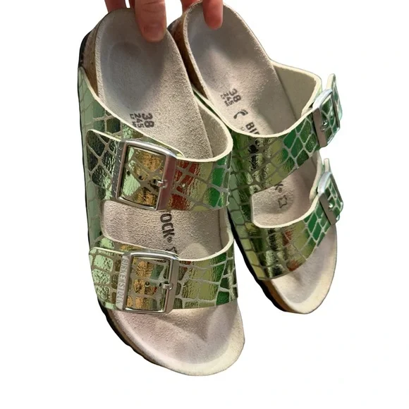 Birkenstock Metallic Green Croc Sandals - Picture 9 of 9